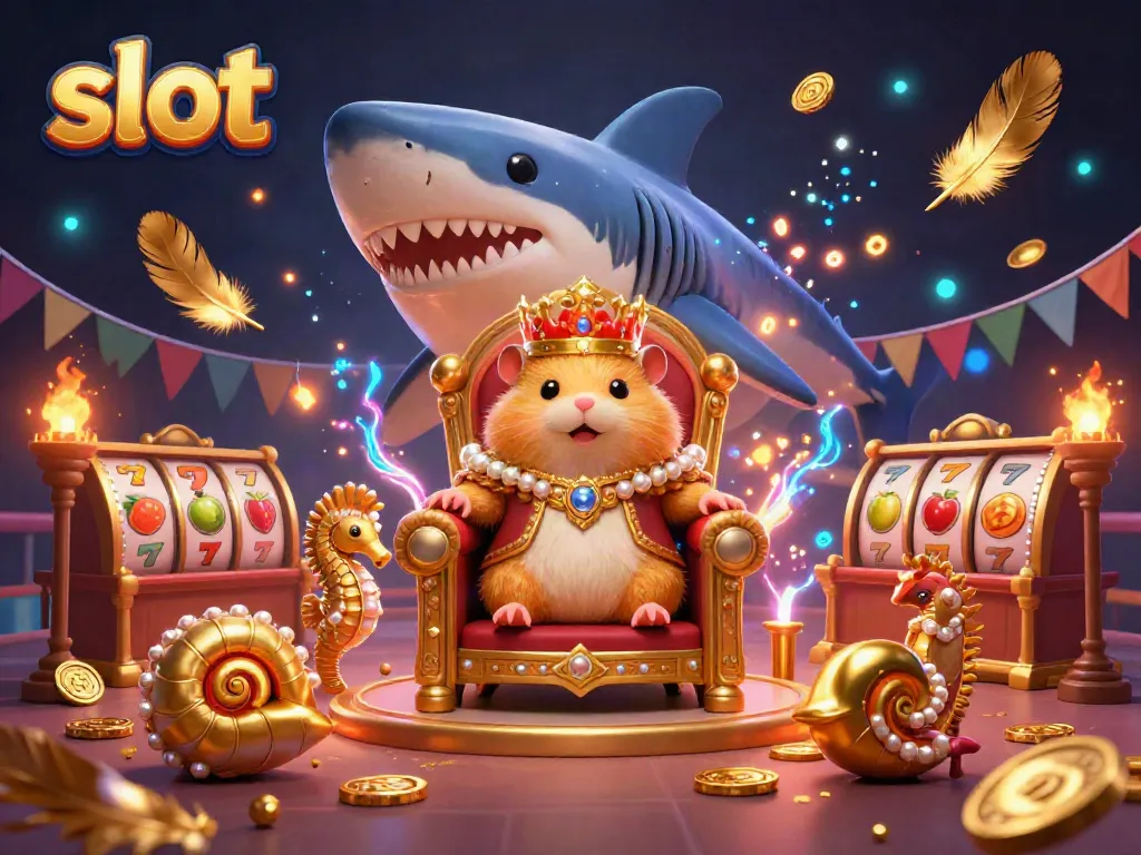 Engage in an exhilarating slot adventure with a golden hamster king and vibrant casino elements.