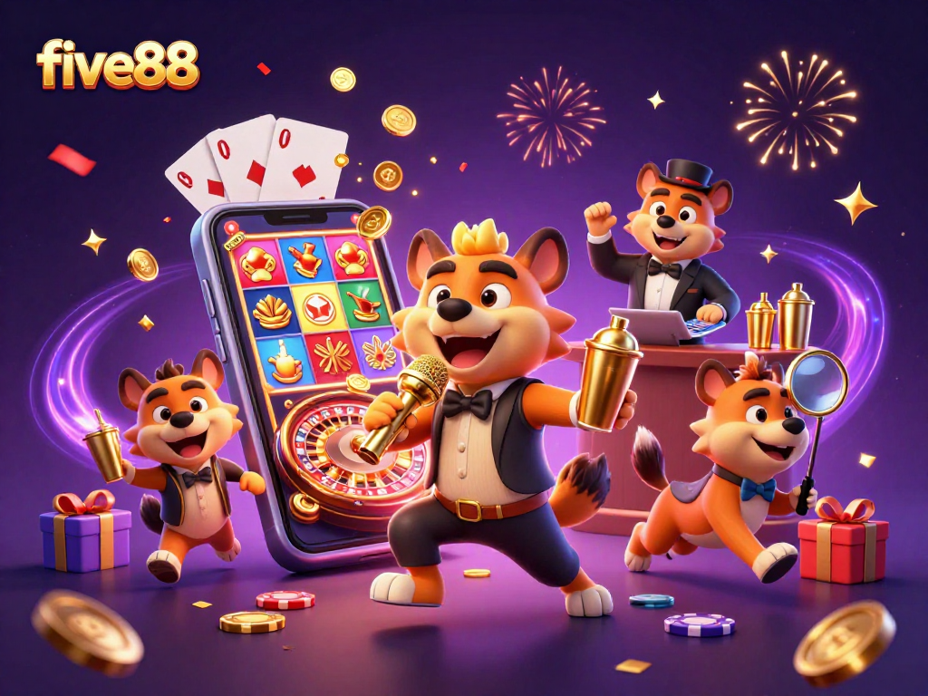 Experience the excitement of five88 with lively hyenas in a vibrant casino scene.