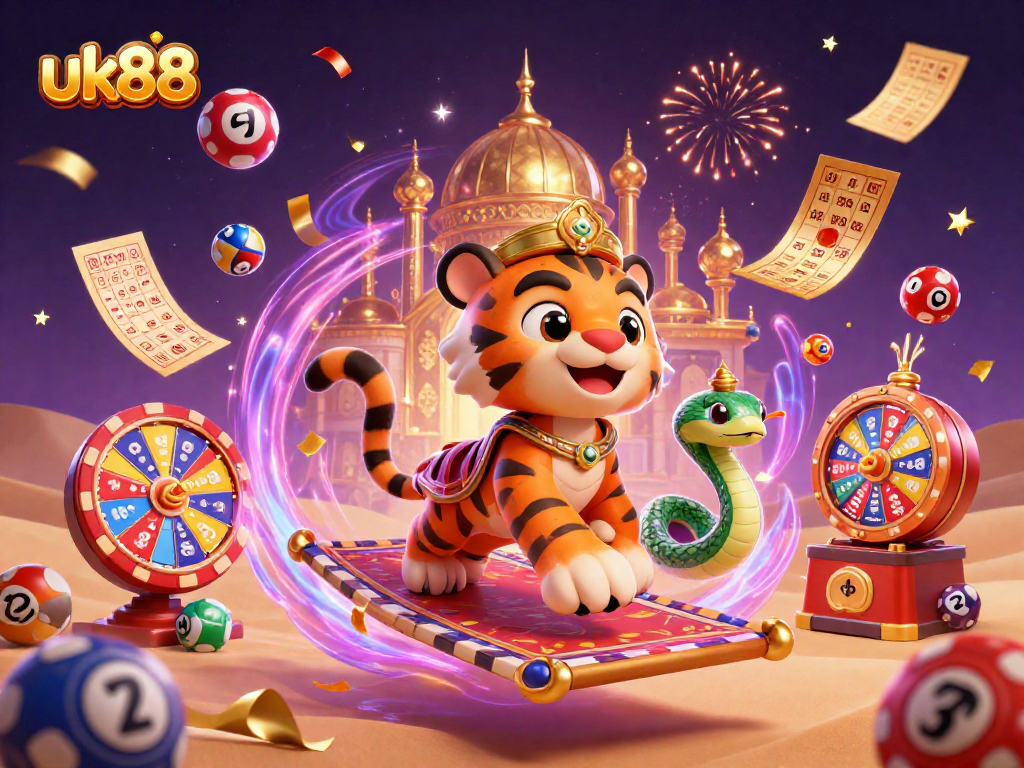 Engage in thrilling gaming at UK88, featuring vibrant lottery balls and a magical atmosphere.
