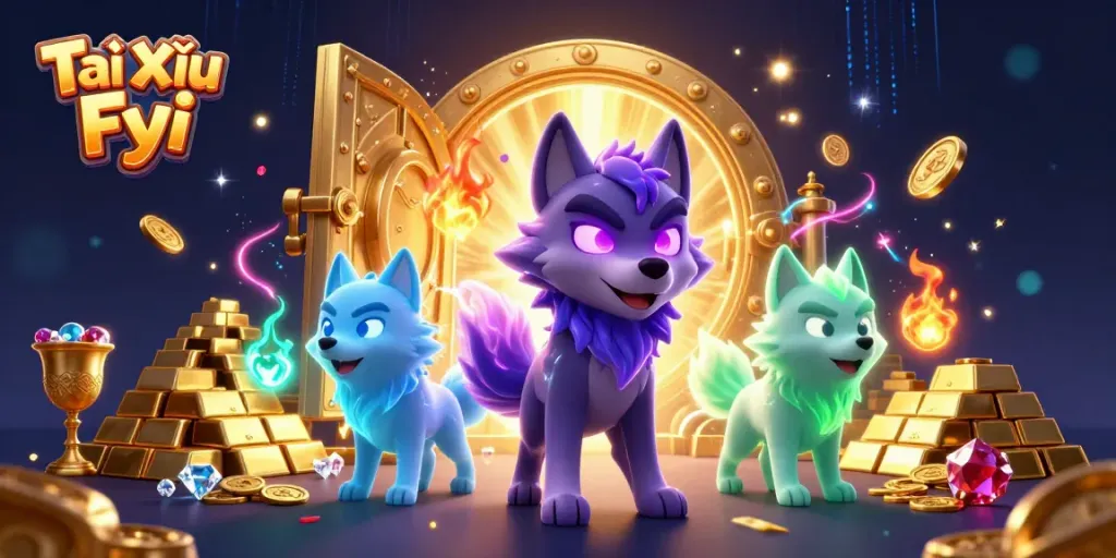 Enter the thrilling world of Tài Xỉu Fyi with a spectacular ghostly wolf scene showcasing treasure and action.