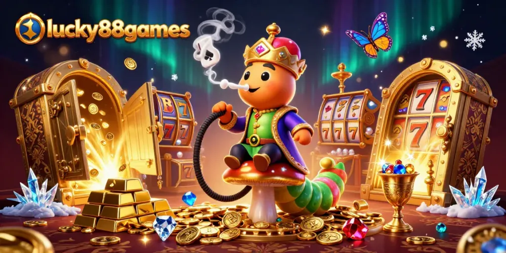 Immerse in luck with lucky88games, featuring vibrant slot machines and a magical 3D caterpillar master