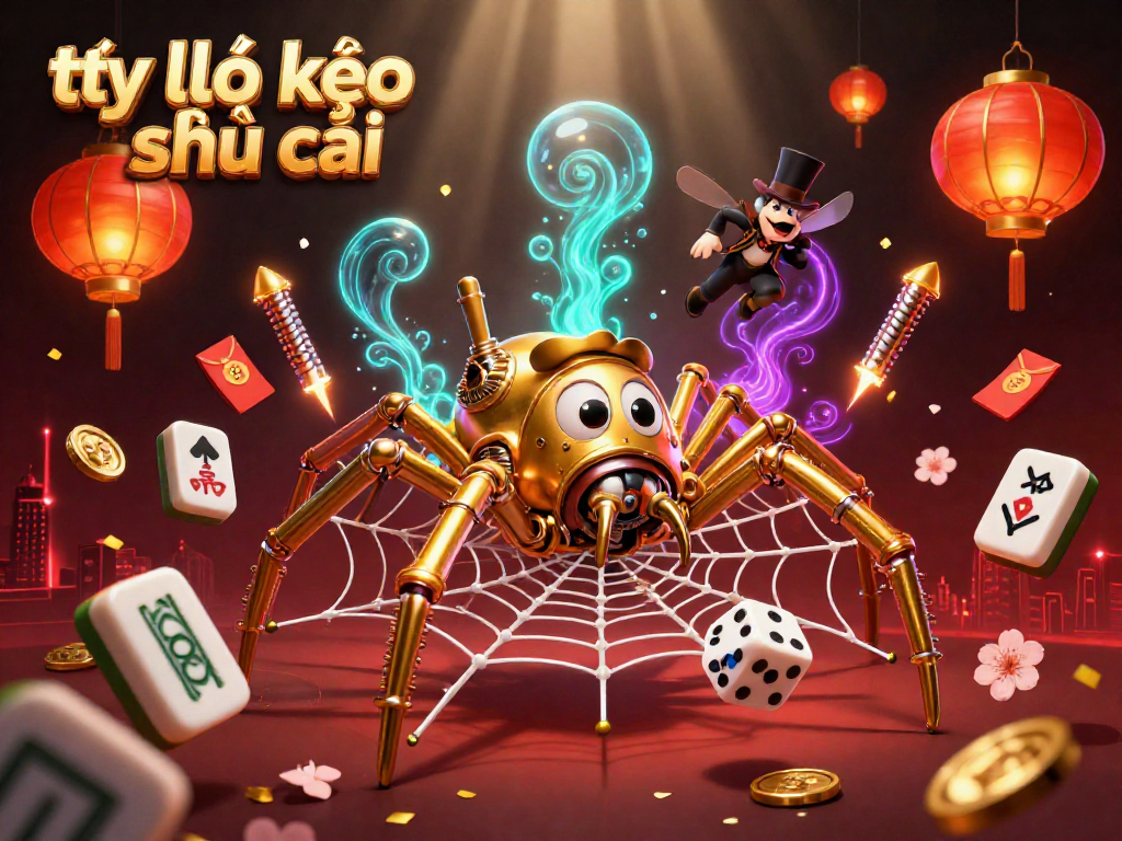 Visualize the tỷ lệ kèo nhà cái depicted through a 3D steampunk spider webbing winning outcomes in a dynamic casino scene.