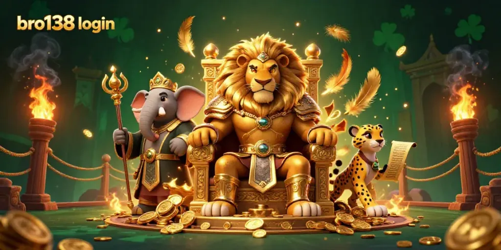 Join the excitement at bro138 login with this vibrant casino illustration featuring majestic characters and dynamic elements.