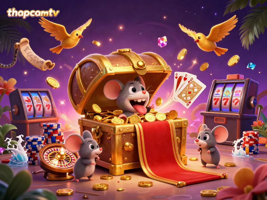 Join the excitement of thapcamtv, where adventurer mice explore a treasure chest filled with 3D casino riches.