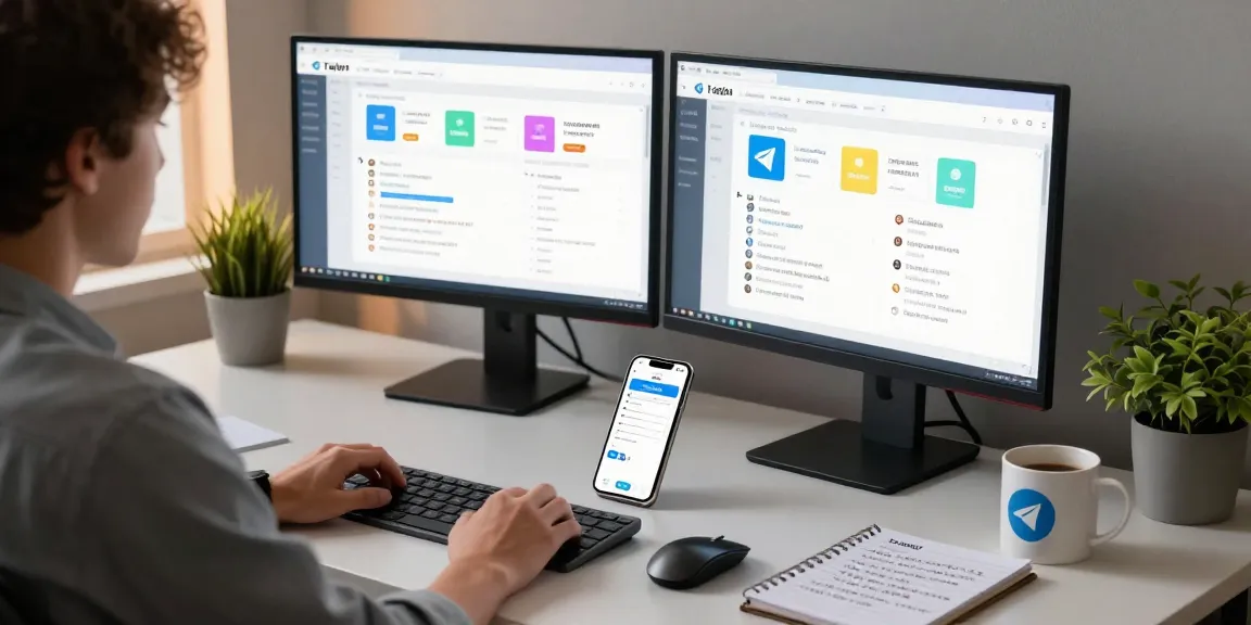 Explore the Telegram Chinese interface in a modern workspace with vibrant language settings.
