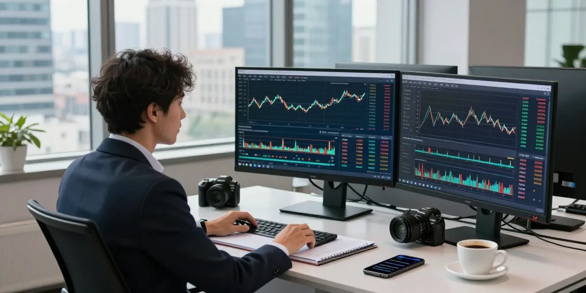 Investitionstools zur Analyse von Krypto-Daten in einem modernen Büro, mit Marktstatistiken auf mehreren Bildschirmen.
