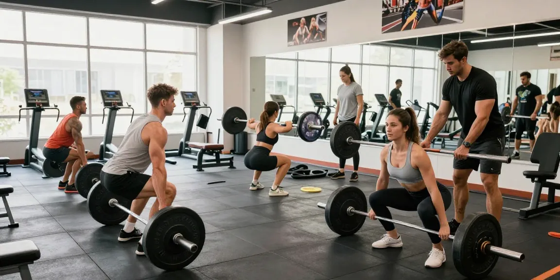 Anabolika Shop: Körperbauer trainieren intensiv mit Gewichten in einem modernen Fitnessstudio, unterstreichen die Dynamik und Produktivität des Trainings.