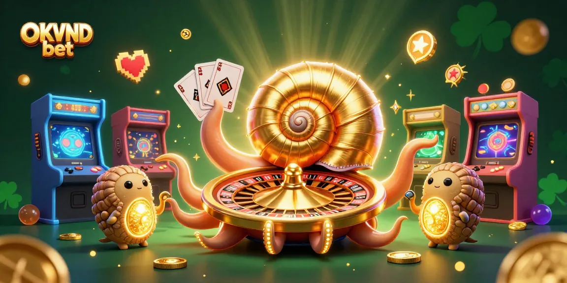 Engage with OKVND bet in this vibrant casino scene featuring a giant nautilus roulette wheel.