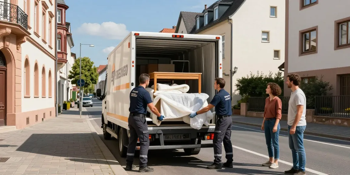 Umzugsunternehmen Speyer: professionelle Umzugshelfer beim Möbeltransport in historischer Stadtumgebung