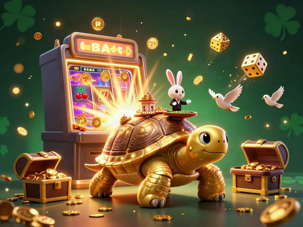 Engage with febet chính chủ at this vibrant casino scene featuring a golden tortoise and thrilling jackpot action.