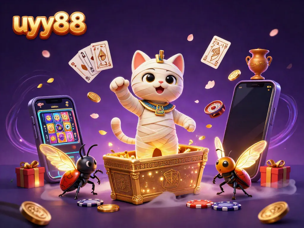 Engage with uyy888’s immersive fun featuring a mummy cat and glorious golden casino elements!