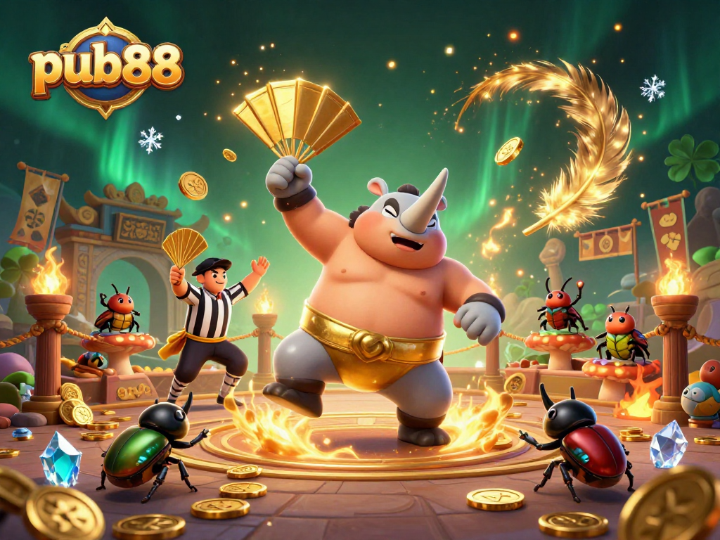 Engage with pub88's thrilling sumo beetle championship under a dazzling casino arena.