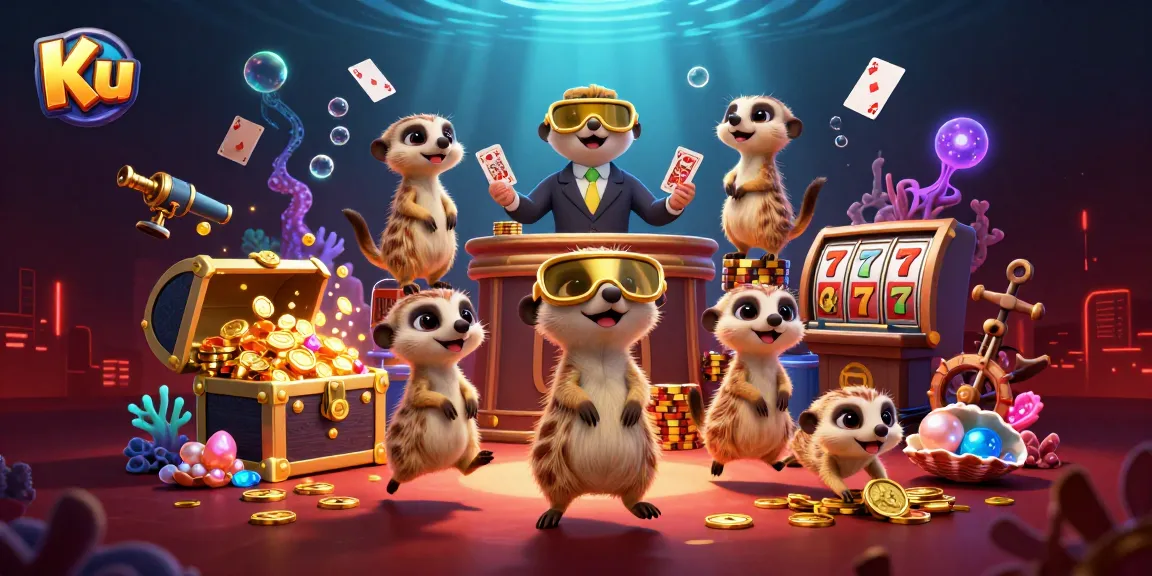Experience the thrill of Ku Casino with animated meerkats running a vibrant gaming operation.