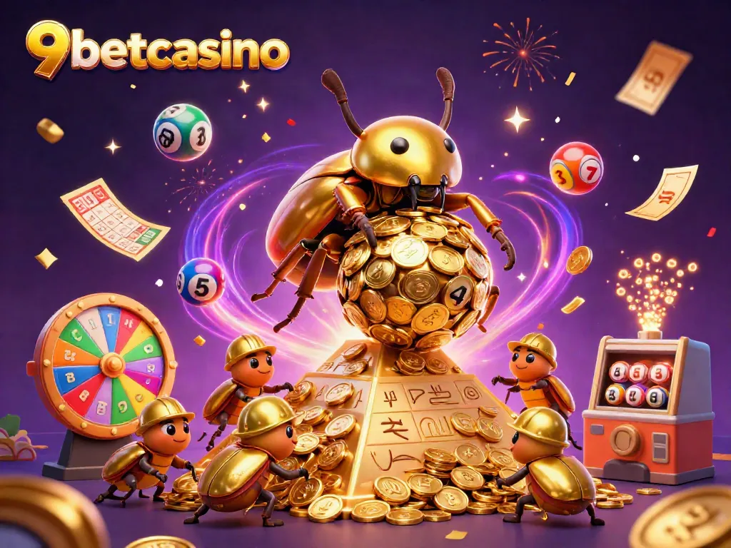 Experience the excitement of 9betcasino with vibrant lottery balls and golden prizes.