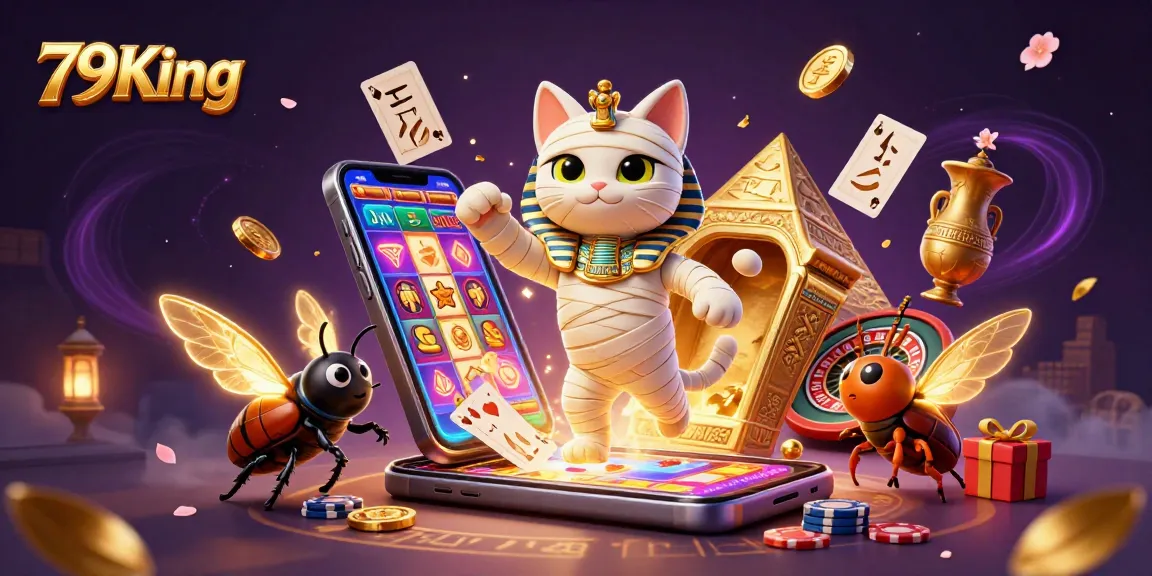 Spin and win with 79King in a dynamic pyramid casino scene full of riches and excitement.