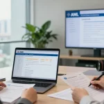 Kontosperre wegen AML-Compliance – Compliance Officer prüft Finanzdokumente in modernem Büro