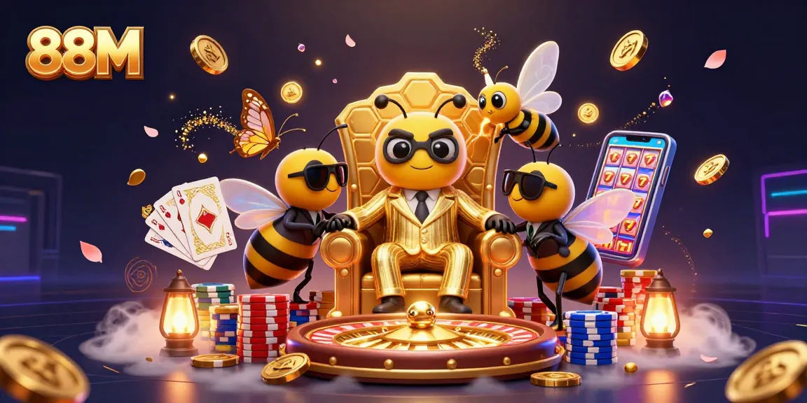 Play and win big with 88M in this vibrant casino scene featuring a bumblebee mob boss and dazzling casino elements.
