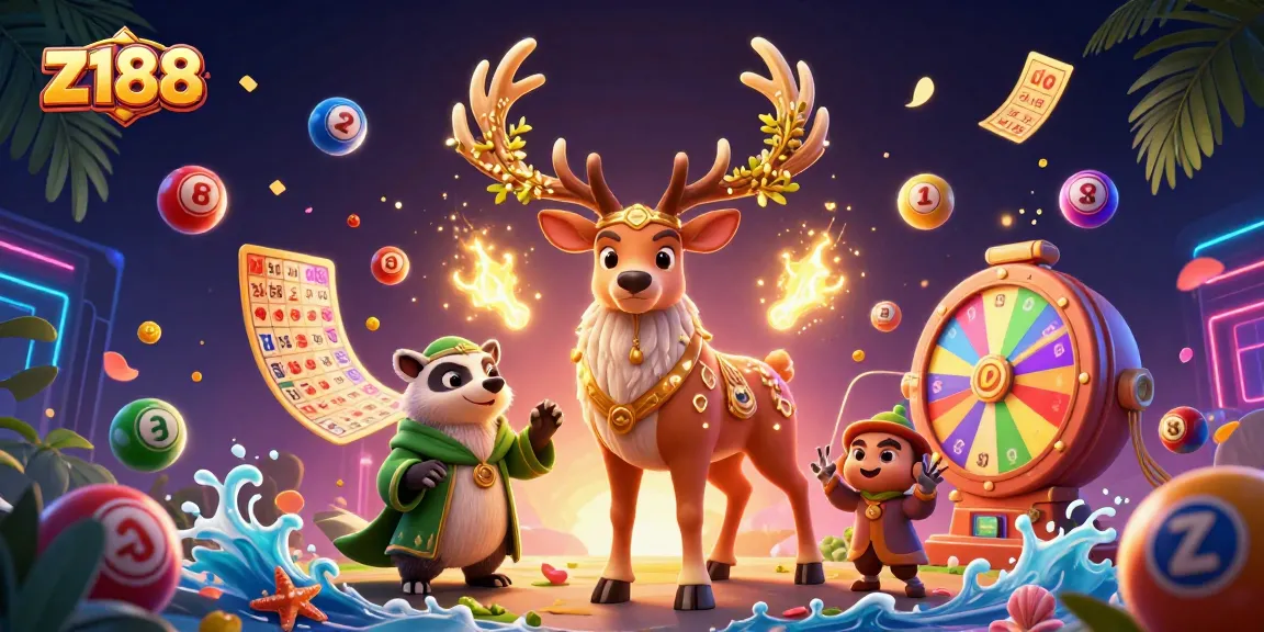 Join the fun at z188 with thrilling lottery balls and magical characters in this vibrant gaming scene