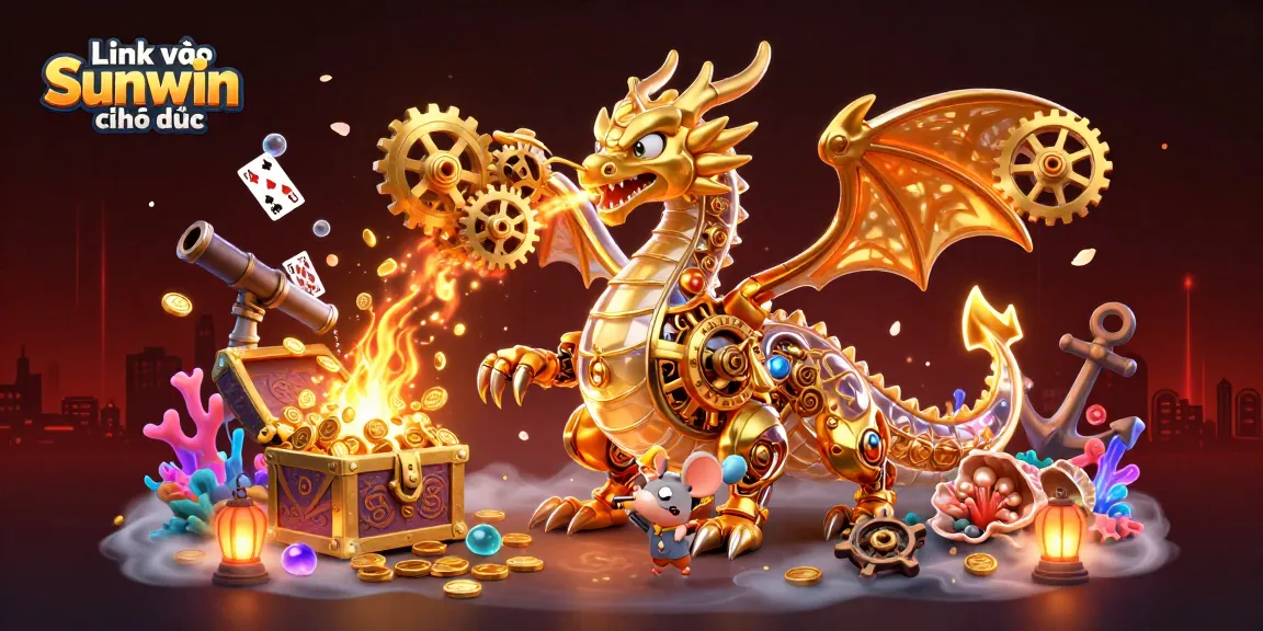 Engage in thrilling gaming with Link vào Sunwin chính thức featuring a golden dragon and vibrant casino elements.