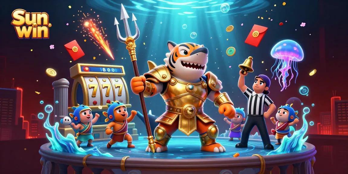 Experience the thrill of winning with Sun win's vibrant casino games in this lively underwater scene.