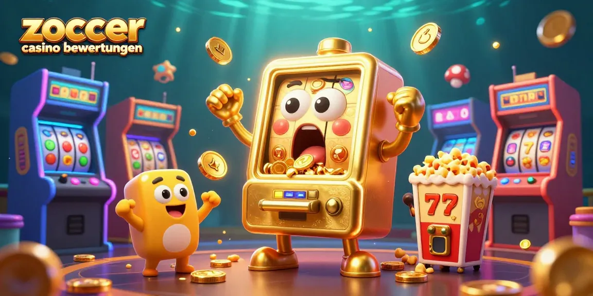 Zoccer casino bewertungen: Golden slot machines celebrating a jackpot in a vibrant casino scene.