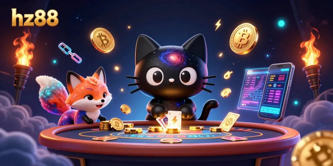 Experience the thrilling cosmic allure of hz88 at a digital casino table with engaging characters.