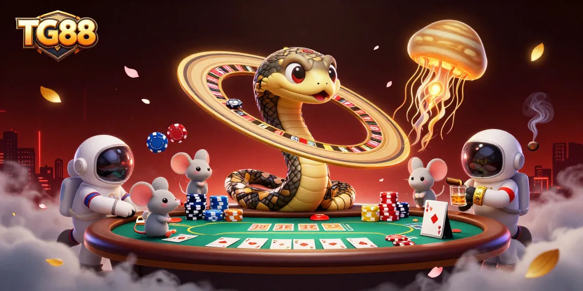 Engage with TG88's exciting cosmic casino, where jackpot adventures unfold amidst a vibrant 3D illustration.
