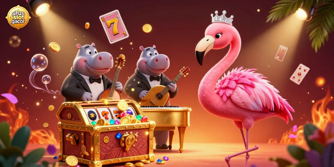 Experience winning thrills at situs slot gacor with a colorful 3D casino scene showcasing vibrant characters and elements.