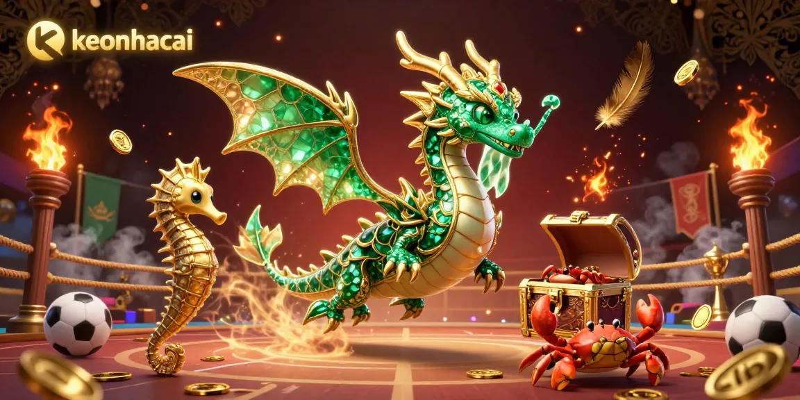 Experience thrilling sports betting with keonhacai, featuring an emerald sea dragon in a vibrant casino world.