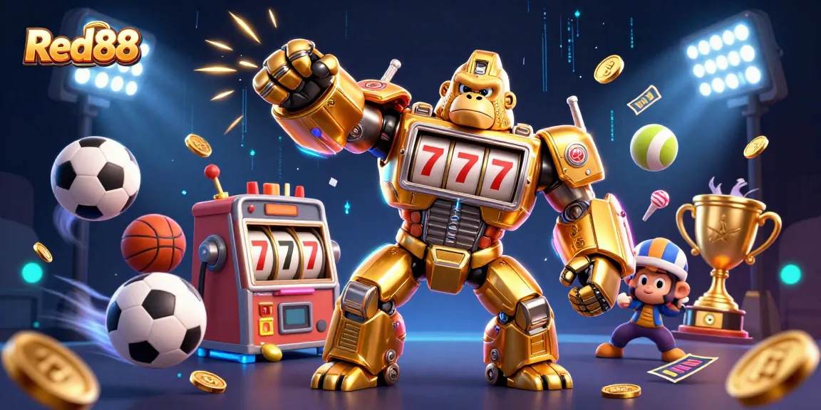 Red88 transforms the gambling experience with vibrant 3D action in this engaging casino illustration.
