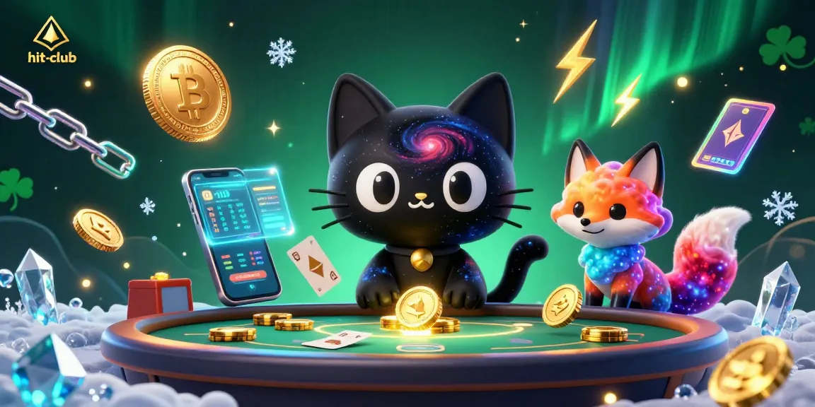 Engage in action at hit-club with the cosmic cat pulling in thrilling casino chips and cards.