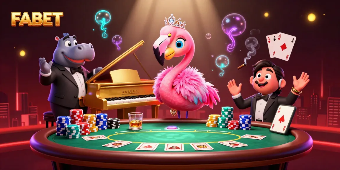 Join FABET and experience 3D casino fun with a flamingo singer and a hippo bassist.